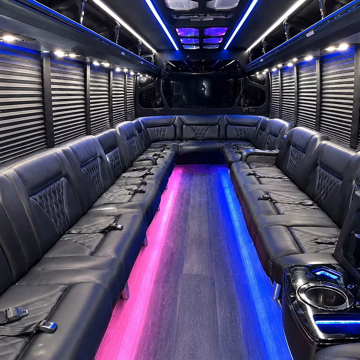 Interior of a party bus rental serving Boise